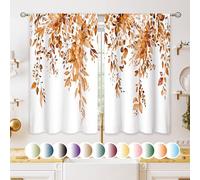 oolygoo Orange Eucalyptus Botanical Leaves Floral Kitchen Window Curtains Over Sink Farmhouse Flower Fall Small Window Treatment Cafe Short Curtains for Bathroom Treatment Tier Drapes 27.5x39 inch