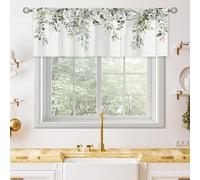 oolygoo Rustic Sage Green Eucalyptus Leavses Valances Kitchen Curtains Watercolor Floral Flower Plants Botanical Farmhouse Wooden Bedroom Living Room Treatment Tier Fabric 1 Panel 52Wx18H Inch