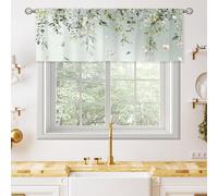 oolygoo Sage Green Eucalyptus Botanical Leaves Valances Kitchen Curtains Flower Window Drapes Floral Plants Botanical Wildflower Bedroom Bathroom Living Room Treatment Tier 1 Panel 52Wx18H Inch
