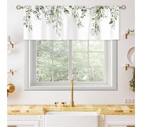 oolygoo Sage Green Eucalyptus Leavses Valances Kitchen Curtains Watercolor Floral Flower Plants Botanical Farmhouse for Women Ptetty Bedroom Living Room Treatment Tier Fabric 1 Panel 52Wx18H Inch