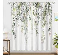 oolygoo Sage Green Eucalyptus Wooden Botanical Leaves Floral Window Curtains Flower Plant Wildflower Farmhouse Boho Curtain Drapes Herb Curtains for Bedroom Living Room Treatment 52Wx84H Inch