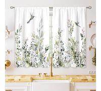 oolygoo Sage Mint Green Eucalyptus Botanical Leaves Floral Kitchen Window Curtains Flower Leaf Small Hummingbird Window Treatment Cafe Short Curtains for Bathroom Treatment Tier Drapes 27.5x39inch