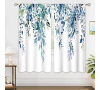 oolygoo Teal Eucalyptus Botanical Leaves Floral Window Curtains Blue Watercolor Turquoise Flower Plant Wildflower Farmhouse Curtain Drapes Herb Curtains for Bedroom Living Room Treatment 42Wx63H Inch