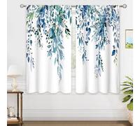 oolygoo Teal Eucalyptus Botanical Leaves Floral Window Curtains Blue Watercolor Turquoise Flower Plant Wildflower Farmhouse Curtain Drapes Herb Curtains for Bedroom Living Room Treatment 29Wx63H Inch
