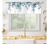 oolygoo Teal Eucalyptus Botanical Leaves Valances Kitchen Curtains Flower Window Drapes Turquoise Blue Floral Plants Botanical Wildflower Bedroom Bathroom Living Room Treatment Tier 52Wx18H Inch