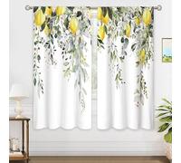 oolygoo Yellow Lemon Eucalyptus Botanical Leaves Floral Window Curtains Sage Green Watercolor Flower Plant Farmhouse Curtain Drapes Herb Curtains for Bedroom Living Room Treatment 42Wx63H Inch