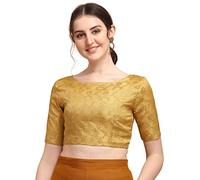 OOMPH! Women's Indian Ethnic Wear Designer Zari Work Boat Neck Half Sleeve Readymade Non - Padded Blouse for Saree and Lehnga and Palazzos or Skirts for a Fusion Twist., Sandcastle Beige, 10