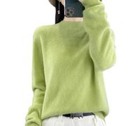 ooncise Cashmere Sweaters for Women, Womens Cashmere Sweater, 100% Cashmere Long Sleeve Crew Neck Pullover Jumpers (Fruit Green,L)(M)