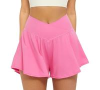 ooncise Crossover Athletic Shorts for Women 2 in 1 Flowy Running Shorts with Pockets Spandex Butterfly Workout Tennis Skorts, Baby Blue(Pink,M)