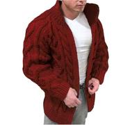 ooncise Men's Long-Sleeved Cardigan, Cable Knit, Chunky Knit Cardigan Warm in Winter Sweater Business Jacket Regular Fit, Ideal for Casual Looks(Bordeaux Red,XX-Large)