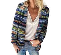 ooncise Women’s Rainbow Cardigan Sweater, Multicolor Striped Knitted Casual Long Sleeve Colorful Sweaters Knitwear Tops Open Front Loose Jacket Outwear for Fall Winter Spring(Blue,XL)