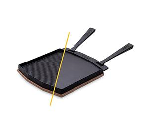 Ooni Cast Iron Dual-Sided Grizzler Plate - Reversible Cast Iron Griddle with Removable Handle and Bamboo Trivet - Pre-Seasoned Oven Safe Cookware - Pizza Oven and BBQ Accessories