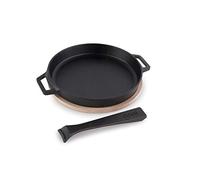 Ooni Cast Iron Skillet Pan - 9" Round Cast Iron Skillet with Removable Handle and Wooden Trivet, Pre-Seasoned Non-Stick Oven Safe Cookware, Pizza Oven and BBQ Accessories