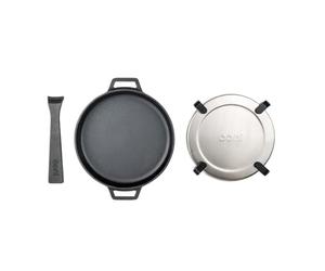 Ooni Cast Iron Skillet Pan - 9" Round Skillet with Removable Handle and Sainless Steel Trivet, Cast Iron Frying Pan, Pre-Seasoned Non-Stick Oven Safe Cookware, Pizza Oven and BBQ Accessories