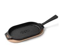 Ooni Cast Iron Grizzler Pan - Grill Frying Pan, 31 cm x 16 cm Griddle Plate with Removable Handle and Stainless Steel Trivet, Pre-Seasoned Non-Stick Oven Safe Cookware, Pizza Oven and BBQ Accessories
