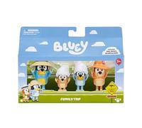 Oonies Bluey Figure 4-Packs, Family Trip, 2.5 Inch Poseable Figures of Bluey, Bingo, Bandit and Chilli, With Accessories,