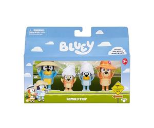 Oonies Bluey Figure 4-Packs, Family Trip, 2.5 Inch Poseable Figures of Bluey, Bingo, Bandit and Chilli, With Accessories,