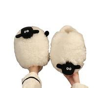 OonMan animal slippers Cute Sheep Cotton Slippers Female Winter Warm Home Shoes-White-44-45