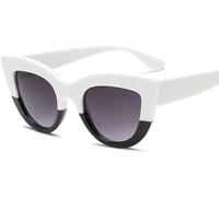 OonMan retro sunglasses Half White Black Grey Lenses Cute Women'S Cat Eye Sunglasses-White And Black-A