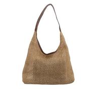OonMan straw bag Women'S Summer Woven Beach Large Capacity Shoulder Bag-Brown
