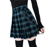 OonMan women's skirts Plaid Print Four-Way Stretch Short Skirt A-Line Hem-Blue-S