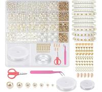 OONOYWOO 1900Pcs Pearl Beads for Jewelry Making 6 Sizes (3mm-12mm) Round Pearls with Gold Spacer Bead and Storage Box for DIY Necklace Earrings