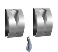 OONOYWOO 2Pcs Self Adhesive Metal Towel Holders Wall Mount Tea Towel Hook Rack Stainless Steel Hand Towels Hook Rack for Bathroom and Kitchen No Drilling Required, Silver