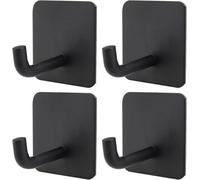 OONOYWOO 4 Pcs Self Adhesive Hooks, Waterproof Towel Hooks, Self Adhesive Hooks Black, Stick on Hooks for Bathroom for Hanging Towel Coat Hat Bag Keys
