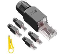OONOYWOO 5 Pcs Tool-Free RJ45 Connector with 1 Cable Cutter, Toolless Cat6 Modular Plug, CAT6 No-Crimp Compact UTP Reusable Plug