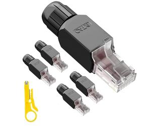 OONOYWOO 5 Pcs Tool-Free RJ45 Connector with 1 Cable Cutter, Toolless Cat6 Modular Plug, CAT6 No-Crimp Compact UTP Reusable Plug