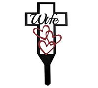 Oooct Cemetery Memorial Cross Stake for Wife, Wife Memorial Plaque Stake, Memorial Signs Marker for Wife Grave, Metal Cross Garden Stake Graves Cemetery Decorations (12X6 Inch)