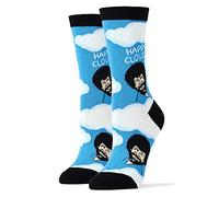 ooohyeah Women's Novelty Funny Bob Ross Crew Socks, Holiday Crazy Fun Dress Socks, Fits Shoe Size 5-10, Happy Clouds, 5-10