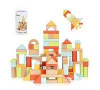 OOOK 100pcs Building Blocks for Toddlers 1-3 with Shape Sorter Lid | Wooden Blocks for Kids with Storage Bucket, Stacking Toys for 1 2 3 Year Old, Learning Toys for Preschool Girls and Boys