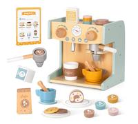 OOOK 2-in-1 Kids Wooden Coffee Machine Toy, Wooden Kitchen Toys Play Food, Toddler Pretend Play Small Coffee Shop with 28 Pcs Toy Kitchen accessories for Girls & Boys