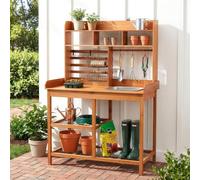 OOOK Potting Bench, Nordic Scots Pine Potting Table with Sliding Tabletop, Removable Sink, Workstation for Outside Patio Lawn, Wooden Garden Work Station
