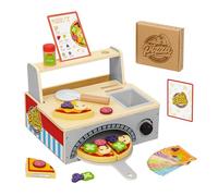 OOOK Wooden Pizza Toy for Kids, Pizza Counter Playset with Bake Oven, Montessori Pretend Play Food Toys with Play Kitchen Accessories, Role Play Set for 3 4 5 6 Year Old Boys Girls