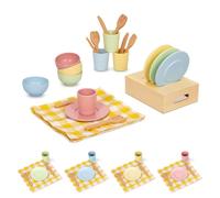 OOOK Wooden Play Dishes and Plates for Kids Kitchen Set, 25 PCS Wooden Play Kitchen Accessories, Pretend Montessori Kids Pots and Pans Playset for 3+ Toddlers