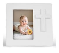 OOOMART.COM Baptism Picture Frame, First Communion Frame for Girls, Baptismal Gift For Boys, White Wooden Cross Design Religious Photo Frame Baby Christening Gifts 3.5" X 5"