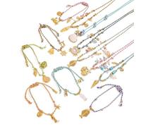 OOOVAVNE Bohemia Holiday Stainless Steel Shell Natural Stone Pendant Colorful Rope Necklace Bracelet Charm Jewelry 1Pcs(JDB0212014)