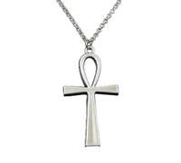 OOOVAVNE Classic Fashion Cross Ankh Life Symbol Antique Silver Color Pendant Short Long Chain Necklaces Jewelry For Women 1Pcs(60cm,Round chain)
