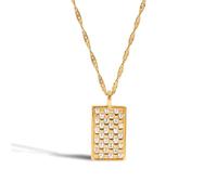 OOOVAVNE Classic Versatile White Geometric Square Pendant Necklace Stainless Steel Jewelry Accessories 1Pcs(JDN0105003)