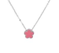 OOOVAVNE Five Leaf Clover Stainless Steel Necklaces For Women Enamel Leaves Silver Color Brand Jewelry Pendant Chokers Gift 1Pcs(13mm 2 Sided Pink)