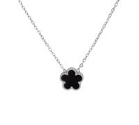 OOOVAVNE Five Leaf Clover Stainless Steel Necklaces For Women Enamel Leaves Silver Color Brand Jewelry Pendant Chokers Gift 1Pcs(13mm2 Sided Black)