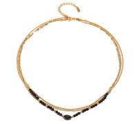 OOOVAVNE Glossy Shine Bohemian Natural Stone Black Crystal Three Layer Necklace For Women Stainless Steel Jewelry Gift 1Pcs