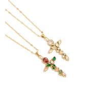 OOOVAVNE Luxury Retro Stainless Steel Irregular Colorful Zircon Rose Cross Pendant Necklace Women Trendy Jewelry Gift 1Pcs(2 pcs Set)
