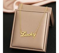 OOOVAVNE Stainless Steel Necklaces Letter Lucky Pendants Chains Charms Goth Fashion Necklace For Women Party Girls Gifts 1Pcs(Gold)