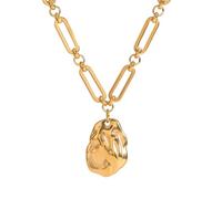 OOOVAVNE Statement Trendy Stainless Steel Hammer Shaped Irregular Oval Pendant Necklace Women Jewelry 1Pcs