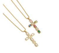 OOOVAVNE Vintage Elegant Stainless Steel Geometric Colorful Imitation Pearl Cross Pendant Necklace Set Women Jewelry 1Pcs(JDN0112040-WT)