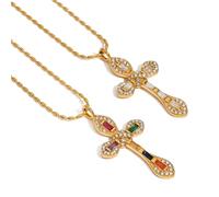 OOOVAVNE Vintage Stainless Steel Geometric Colorful Zircon Cross Pendant Necklace Set Women Jewelry 1Pcs(JDN0112038-WT)