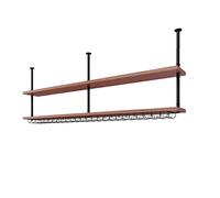 OOPDNEGAK Ceiling Floating Shelf - Ceiling Wine Rack - Kitchen/Bar/Restaurant Wrought Iron Wine Glass Holder - 2 Tier Wall Mounted Solid Wood Storage Rack -floating Shelves(2 layer,120CM)